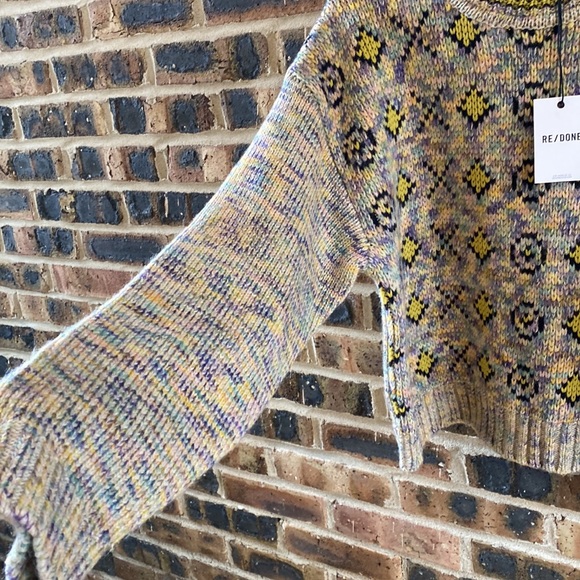 NWT Re/Done 50s crewneck cotton mohair mix sweater, multi-colored, Women’s Large - Picture 3 of 11